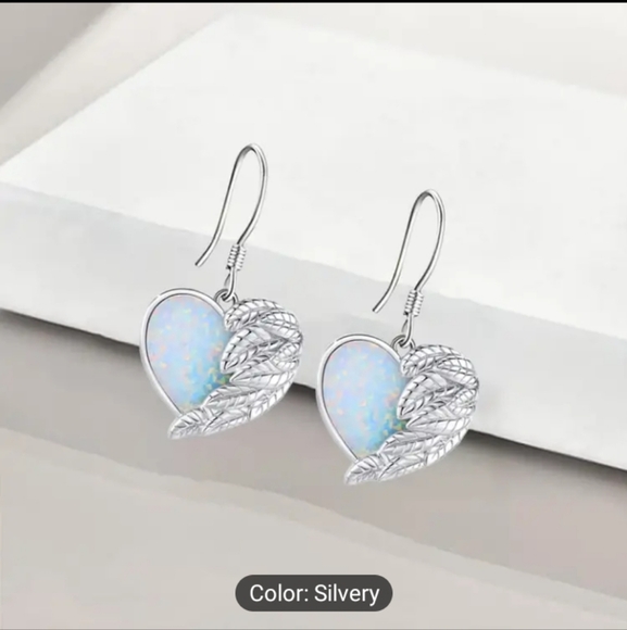 Opal Heart winged earrings - Picture 2 of 4